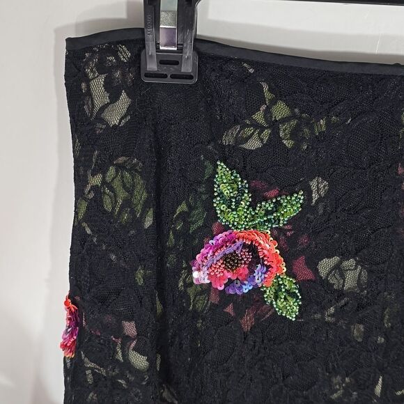 {Nicole Miller New York} 90s Y2K Lace Overlay Floral Sequins Asymmetrical Skirt - Picture 4 of 16